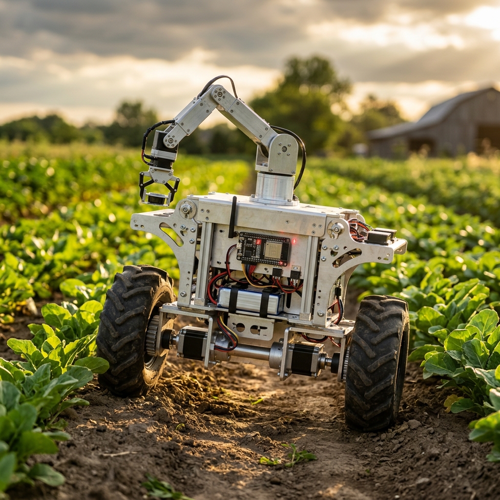 TerraGlide Precision Rover — two-wheeled self-balancing agricultural robot